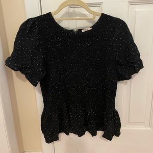 BLACK AND WHITE POLKA DOT PEPLUM BLOUSE